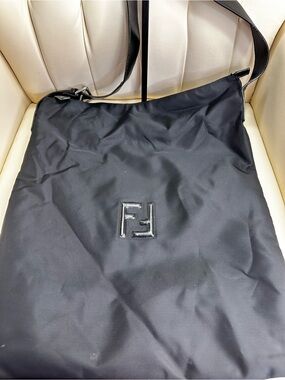 Fendi Black Nylon Messenger Bag with Tonal FF Logo